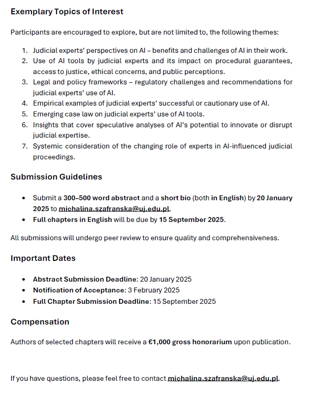 Call for Participation in the Research Group:
AI and Judicial Experts in Europe: Opportunities and Challenges