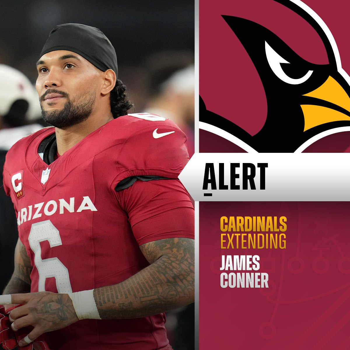 NFL's tweet image. Cardinals signing RB James Conner to 2-year, $19M extension.