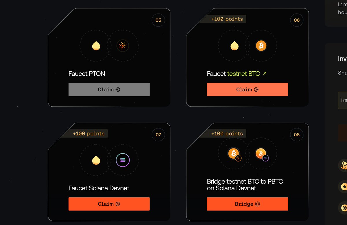 InfluencerDee's tweet photo. • Complete Faucet PTON task: Click "Claim"
• Complete Faucet testnet BTC task: Click "Claim"
• Complete Faucet Solana Devnet task: Click "Claim"
• Proceed to "Bridge"

Done and Done ✅

💡 If any of the task is greyed out for you and you can't claim, simply refresh your browser.