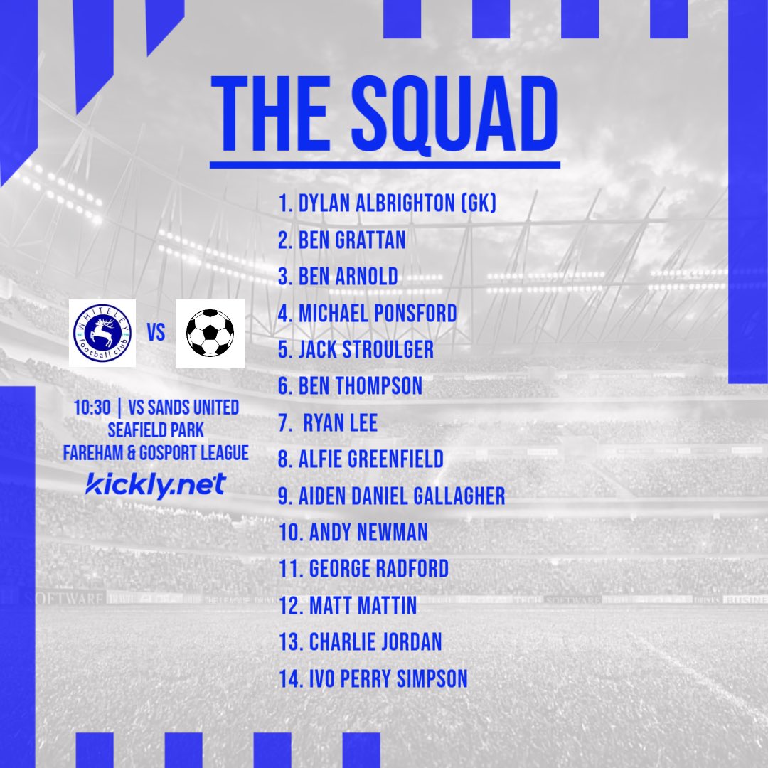 WhiteleyFC's tweet photo. Top of the table clash this weekend as we take on Sands United! 

You won’t want to miss this one😬

Details and squad below! 

👇🏼👇🏼👇🏼 https://t.co/lIjGzuj2Cn