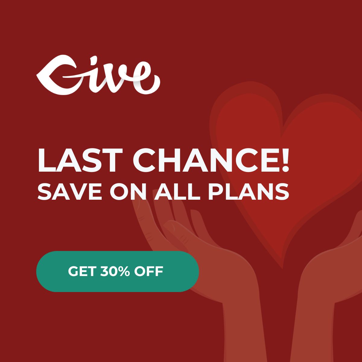 LAST CALL 📢

Today is your last chance to save 30% on any GiveWP Pricing Plan. Upgrade or get it now 👇 
go.givewp.com/dmg