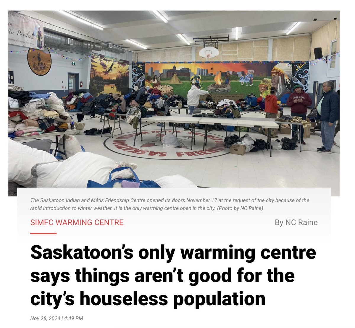 EFN Media (@efnewsonline) on Twitter photo An urgent need for warmth and safety amidst the sudden drop in temperatures called for an immediate response from the Saskatoon Indian and Métis Friendship Centre (SIMFC).
READ MORE:
eaglefeathernews.com/2024/11/28/sas…
#coldweather #response #yxe An urgent need for warmth and safety amidst the sudden drop in temperatures called for an immediate response from the Saskatoon Indian and Métis Friendship Centre (SIMFC).
READ MORE:
eaglefeathernews.com/2024/11/28/sas…
#coldweather #response #yxe