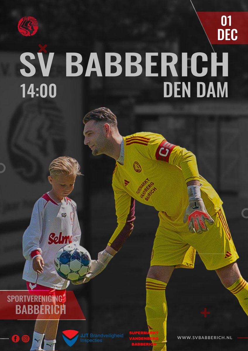 Morgen speelt <a href="/svbabberich/">SV BABBERICH</a> 1 om 14.00 uur thuis op sportpark De Buitenboom tegen #DenDam. Voorafgaand is er een voorwedstrijd tussen de JO11 van <a href="/svbabberich/">SV BABBERICH</a> en <a href="/DeGraafschap/">De Graafschap</a>.
In de ochtend speelt het tweede elftal de topper tegen <a href="/VDZ/">VDZ</a> 4
Uiteraard is iedereen van harte welkom.