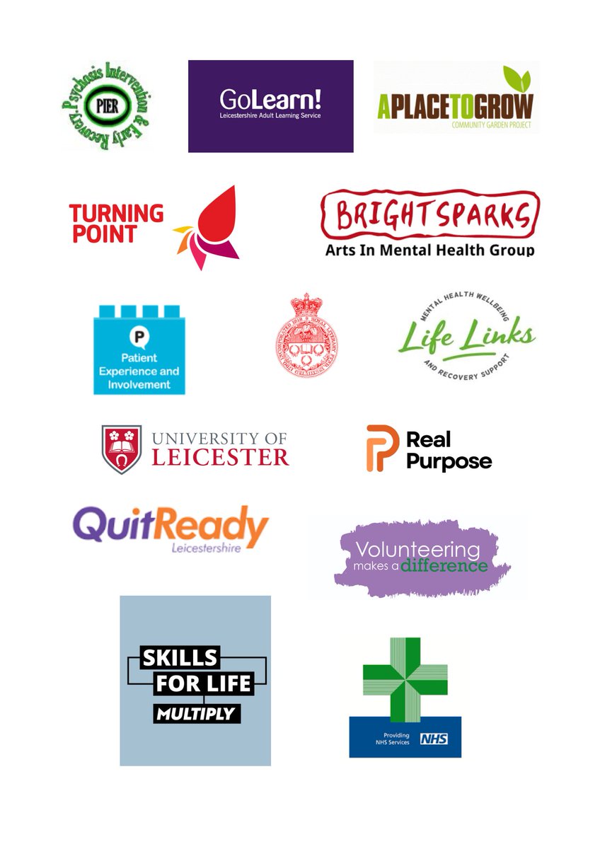 We are proud of our partnership working! Here is a range of partners that we work with to deliver our courses each term.

<a href="/BrightSparksMH/">BrightSparksArts</a> <a href="/TurningPointUK/">Turning Point - Social Enterprise 💙</a> <a href="/uniofleicester/">University of Leicester</a> <a href="/RFLeicLifeLinks/">Richmond Fellowship Leicester Life Links</a> <a href="/LPTnhs/">Leicestershire Partnership NHS Trust</a> <a href="/LPTpatientexp/">@LPTpatientexp</a> <a href="/LptPier/">LPT_PIER</a>
