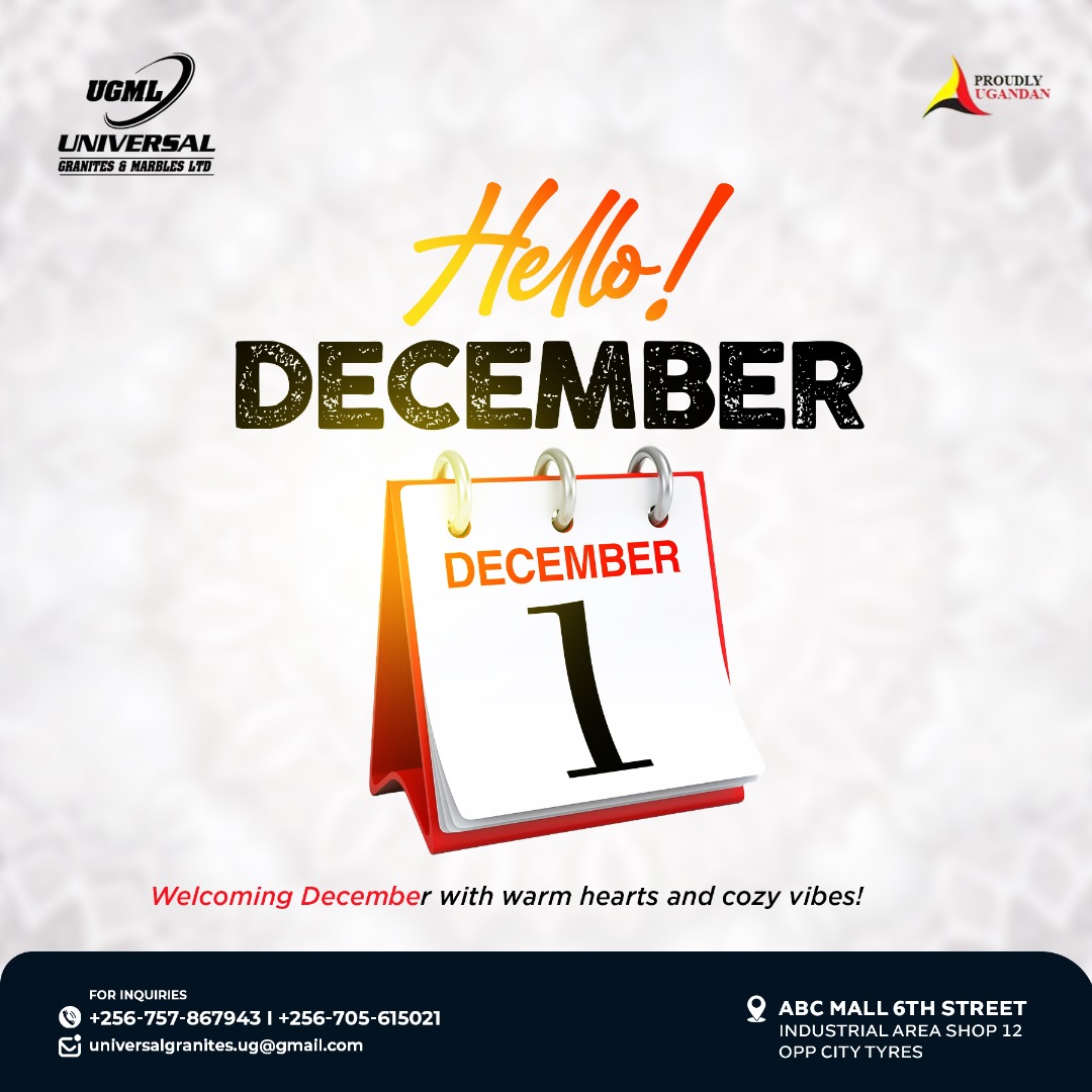 ugmluganda's tweet photo. HELLO DECEMBER
We are welcoming December with warm hearts and cozy vibes!

Address: Abc mall 6th street industrial area shop 12 opposite city tyres, Kampala, Uganda
Phone: +256 757 867943
Email: universalgranites.ug@gmail.com
#UniversalGranite #graniteperfections
#TimelessStone https://t.co/CkwM1VqHgj