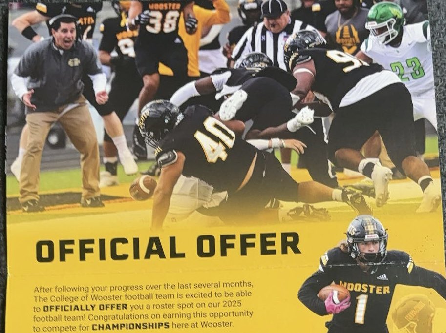 goodi25662's tweet photo. I am extremely excited to announce my third official offer from @WoosterSports and would like to extend a huge thank you to @Coach_Colaprete for this opportunity to play football at the next level! https://t.co/lna4JFrBIN