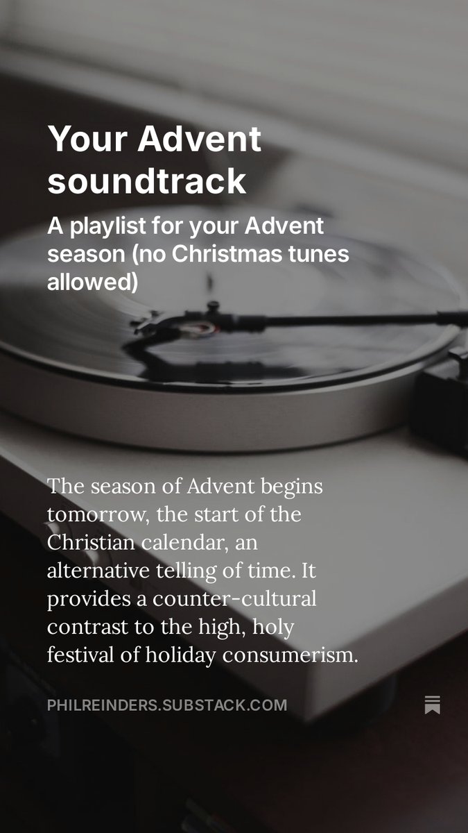Advent starts tomorrow - some Advent tunes to ready your heart.
philreinders.substack.com/p/your-advent-…
