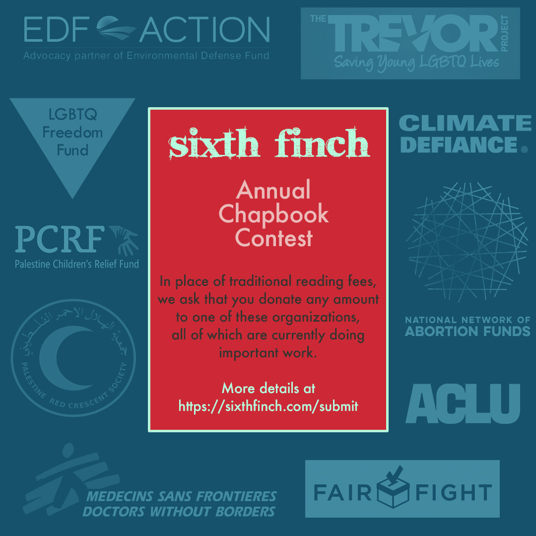 SixthFinch's tweet image. One week left to send us your chapbook manuscripts. All details at sixthfinch.com/submit