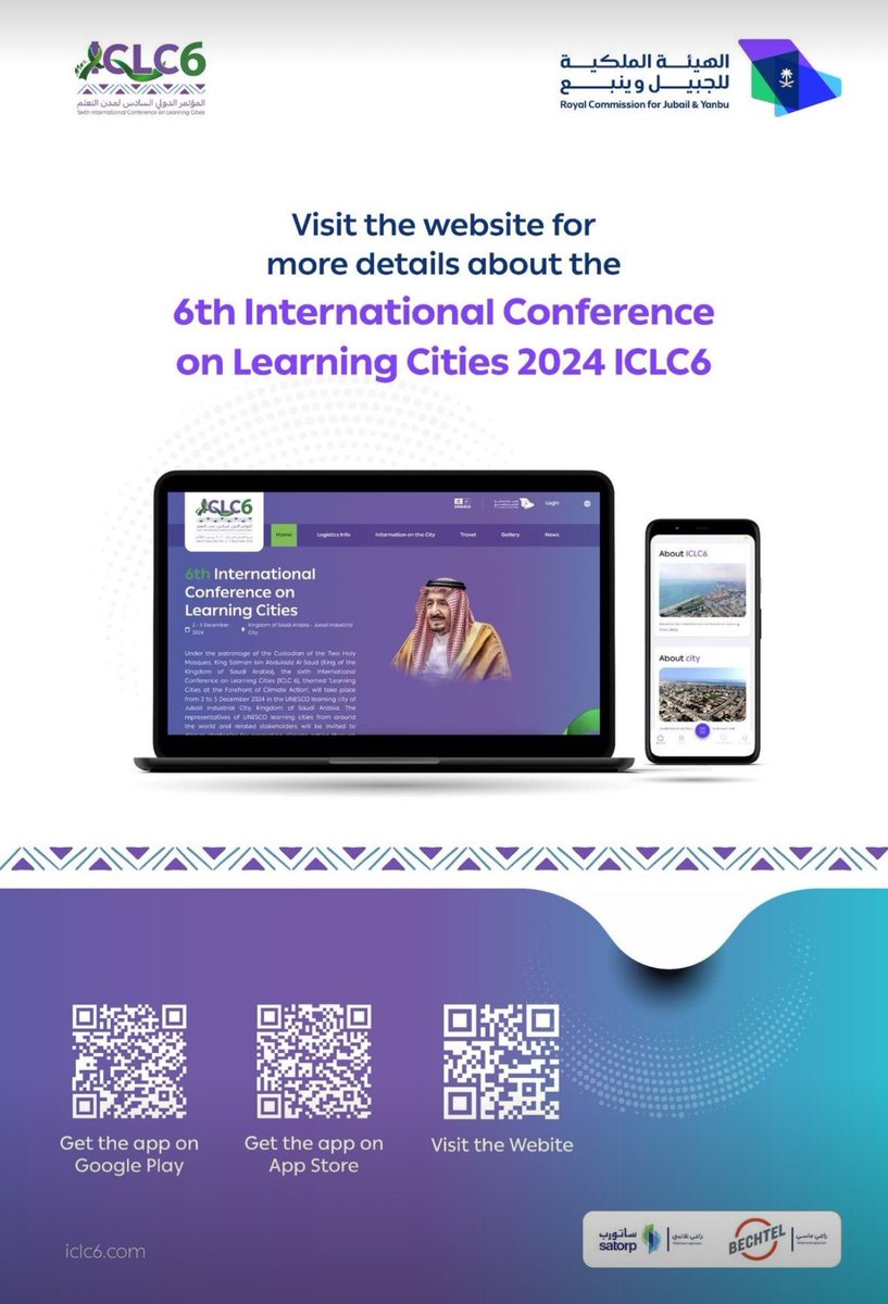 KiraNegron's tweet image. 6th International Conference on Learning Cities
📍 2 - 5 December 2024
📍Kingdom of Saudi Arabia - Jubail Industrial City
iclc6.com
#LearningCities #SaudiVision2030 #KSAProjects #EconomicGrowth #SustainableDevelopment #UNESCO #ICLC2024