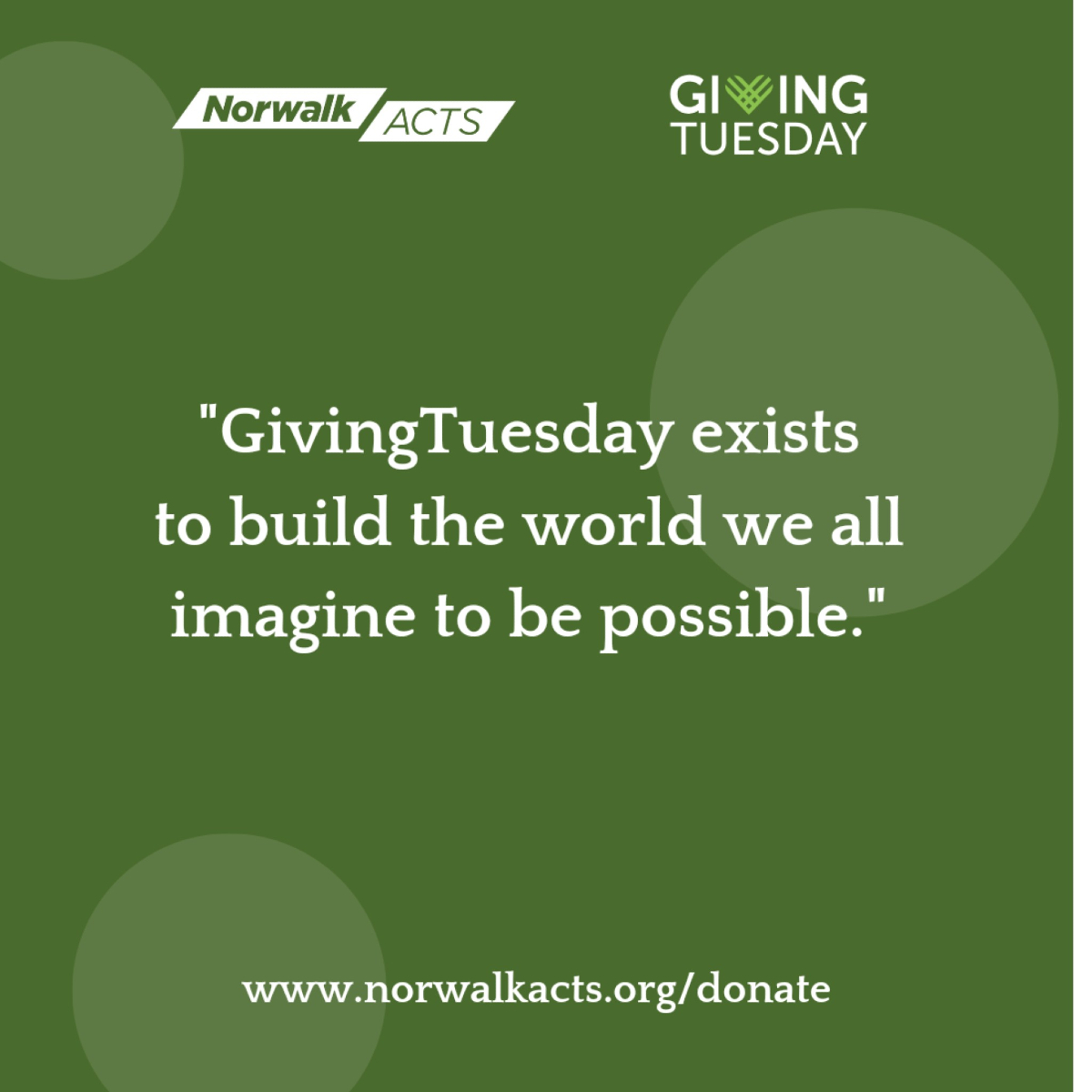 Support Norwalk ACTS and our systems change work to create equitable outcomes and economic mobility for all Norwalk children from cradle to career. 

#ItisPossible #GivingTuesday