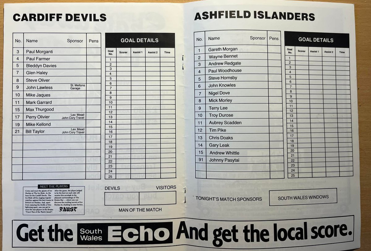 AWeltch's tweet photo. On this night 38 years ago(!) some of us were lucky enough to witness the first home game of @cardiffdevils . 
Yes, of course, I kept the programme! #hockey #icehockey #cardiffdevils https://t.co/0QbuIdwCbl