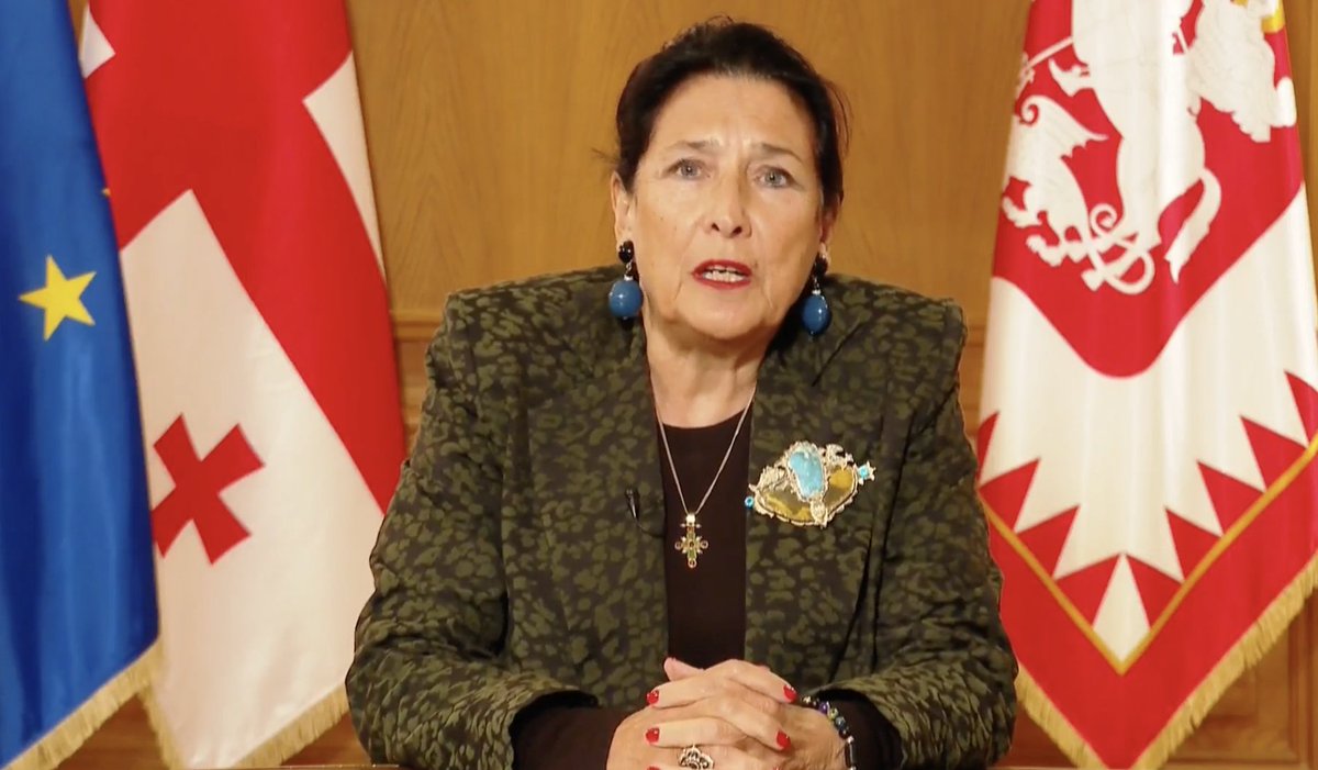 Katie Shoshiashvili (@kshoshiashvili) on Twitter photo BREAKING: Georgian President <a href="/Zourabichvili_S/">Salome Zourabichvili</a> addresses the nation and states the illegitimate parliament will not be able to elect a new president, therefore, her mandate continues. She remains at the forefront of this political process.
"I am immensely proud of you, and BREAKING: Georgian President <a href="/Zourabichvili_S/">Salome Zourabichvili</a> addresses the nation and states the illegitimate parliament will not be able to elect a new president, therefore, her mandate continues. She remains at the forefront of this political process.
"I am immensely proud of you, and