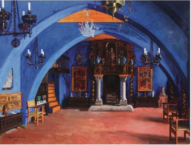 Criticartt's tweet photo. Foto i quadre d’un mateix espai del Maricel de #Mar d #Deering a #Sitges!  Al blog la història d la pintura i del seu autor, Josep Maria Llopis de Casades https://t.co/4E27kP55I1 https://t.co/muJah9MSGd