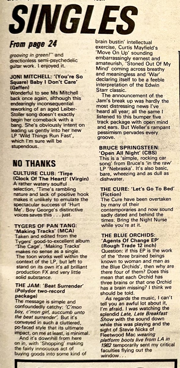 ZoundsAbound's tweet photo. Geoff Barton has the Singles this week &amp; he picks ‘The Dawn Of Shockabilly EP’ by #Shockabilly as the best

Reviews too for #SistersOfMercy @SladeNews @ExploitedBand @adamaofficial @thecure #BlueOrchid @tygersofpantang &amp; for ‘Beat Surrender’ by #TheJam 😳

Sounds Nov 20th 1982 https://t.co/6kNpt5zrOb