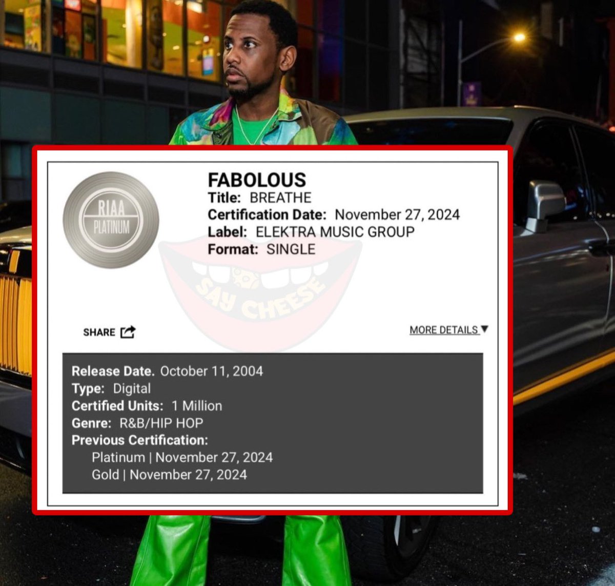 ‘Breathe’ by Fabolous is officially platinum after releasing 20 years ago! 💿