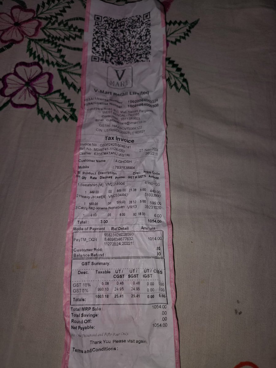 ghoshsoumya1111's tweet photo. V-mart Naihati cheating customer with sub quality material. Promising 30days return but not keeping their promise. 
#Vmart https://t.co/gumJ0zhqng