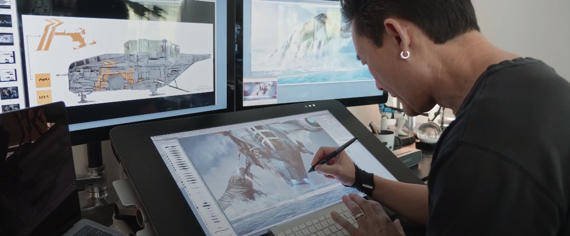 TheSpaceshipper's tweet photo. The Mandalorian (2019): Doug Chiang, working on a concept art https://t.co/zYcJzdipOv