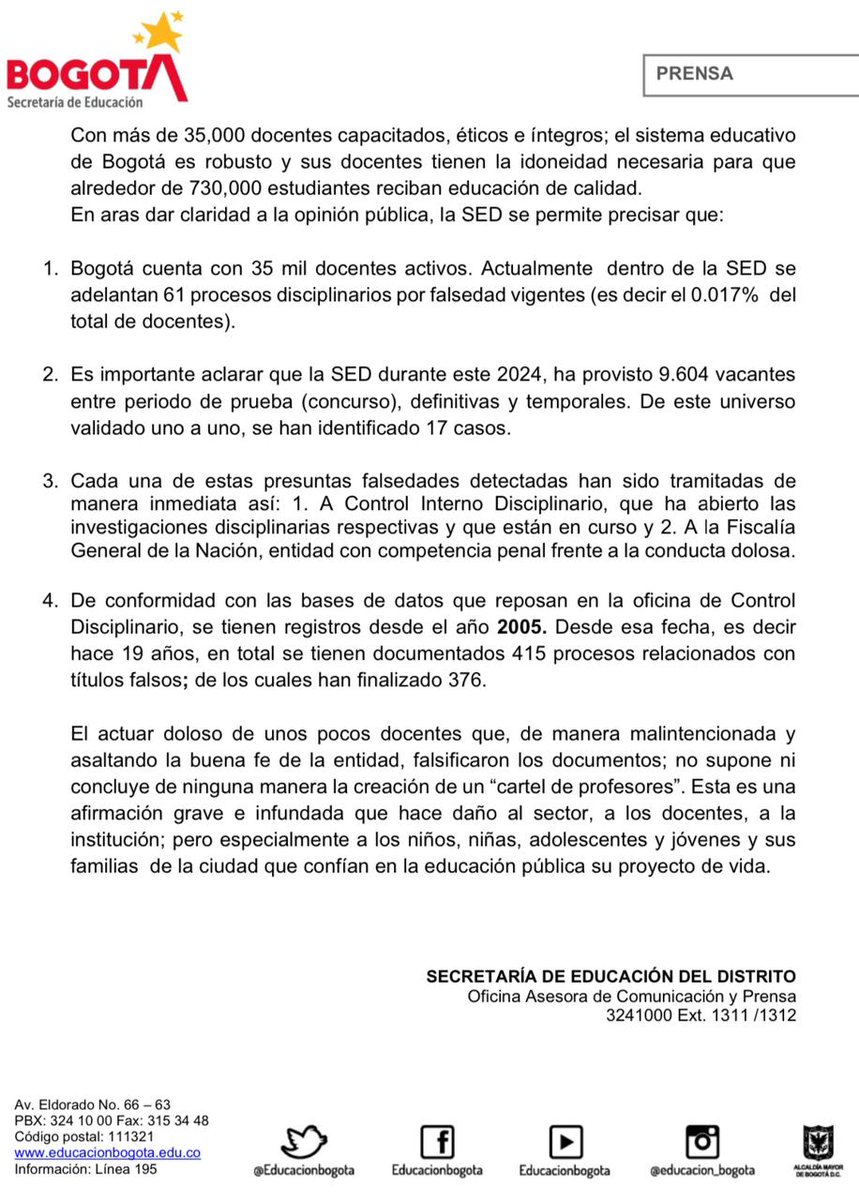 Educacionbogota's tweet photo. @RevistaSemana .@RevistaSemana, respecto a este tema, desde @Educacionbogota precisamos⬇️ https://t.co/ytePJxDLKA