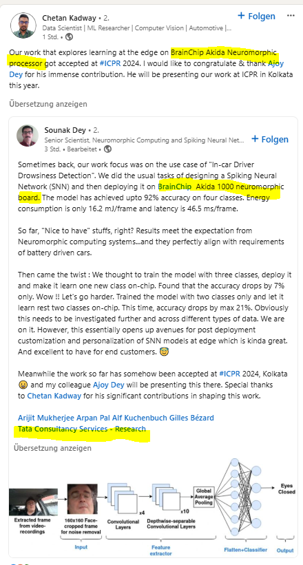 MIAM_Schwan's tweet photo. 🥳🥳🥳 Another great news 😍
Tata/TCS Research is happy which makes me more than happy 👍👏
@BrainChip_inc #BRN #AI #edge #edgeAI #neuromorphic #TCS #Tata #Akida #Pico #AkidaPico #TENNS #ICPR 
https://t.co/WQGKzNR1me