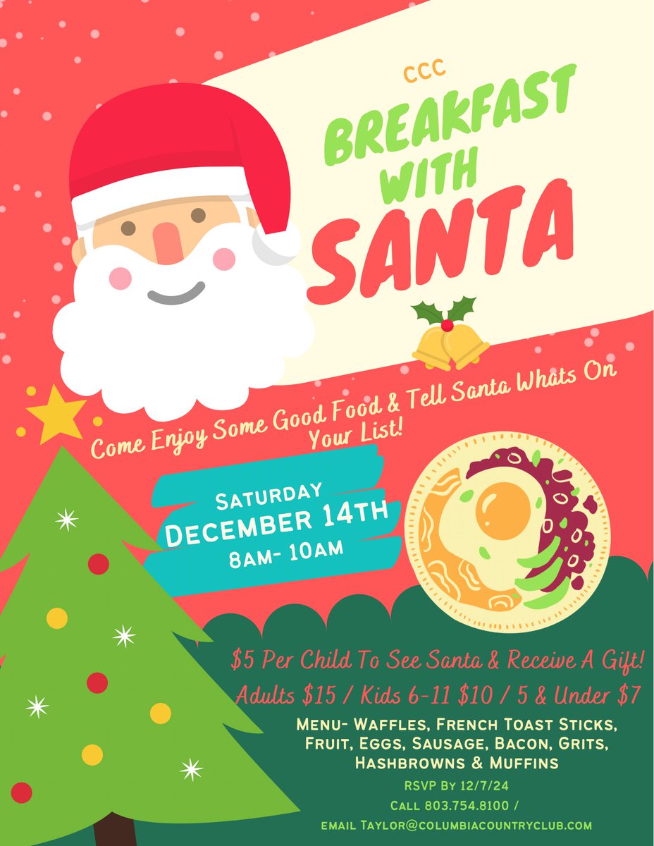 Columbia CC (@columbia_cc) on Twitter photo Calling All CCC Families!! Join us for Breakfast with Santa! Reserve your table today- Call 803.754.8100 or email Taylor@columbiacountryclub.com Calling All CCC Families!! Join us for Breakfast with Santa! Reserve your table today- Call 803.754.8100 or email Taylor@columbiacountryclub.com