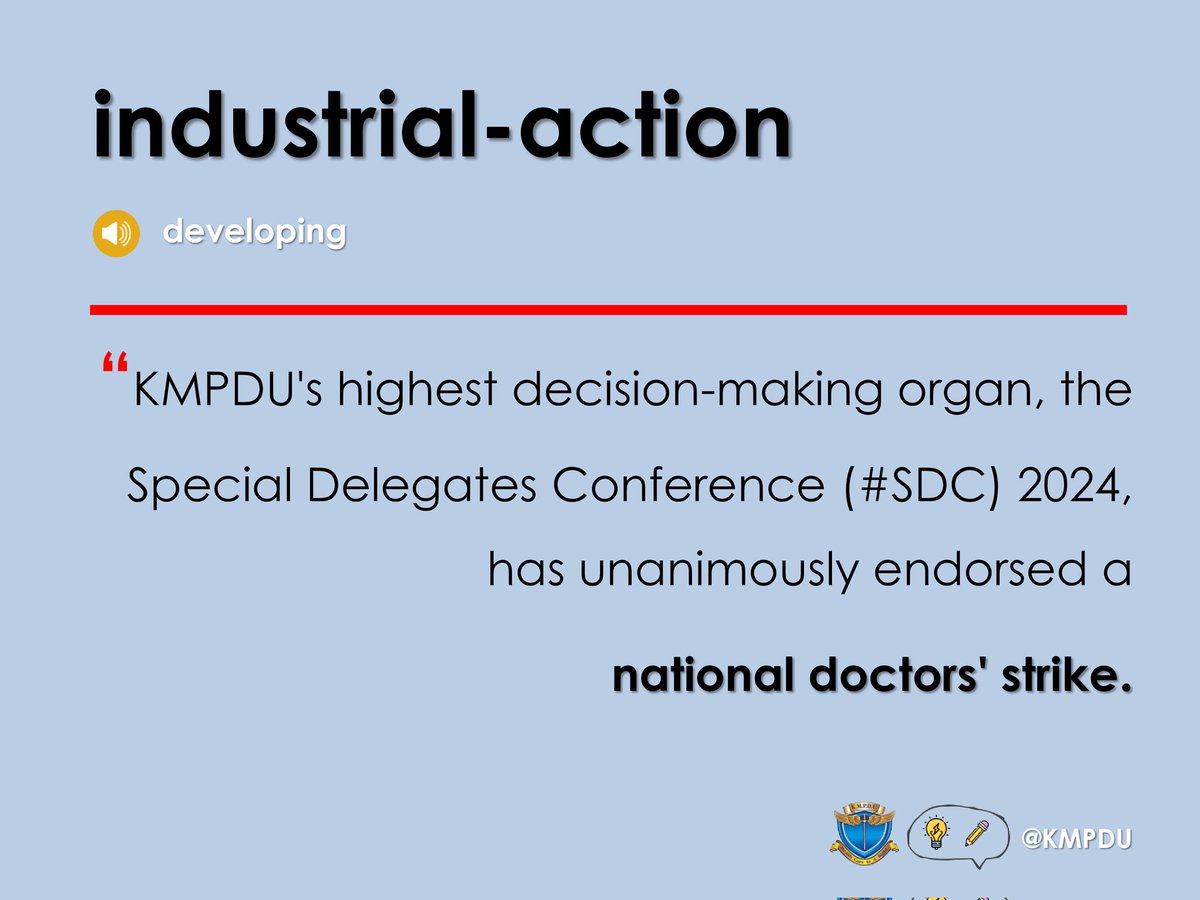 kmpdu's tweet photo. 🚨 The 2024 KMPDU Special Delegate Conference, with over 600 doctors, has today, 30th November 2024, ratified industrial action and instructed the National Advisory Council to issue a strike notice on Monday, 2nd December 2024, to both National and County governments. https://t.co/wkAvHj4QNx