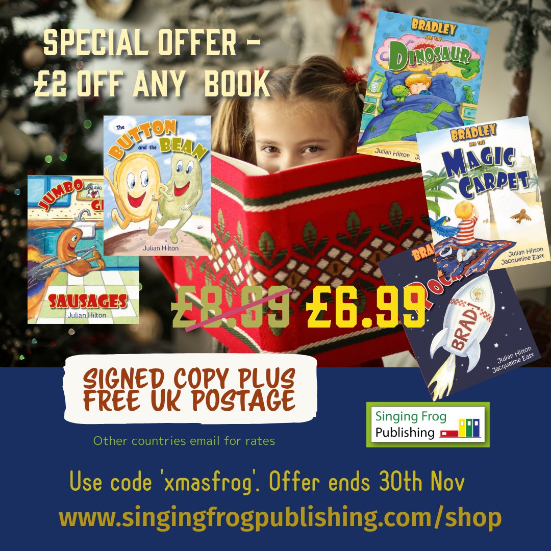 FrogPublishing's tweet photo. #indieauthors last chance to grab a bargain from an indie author! Just visit the shop... https://t.co/zZ80FQx8U2. Whether you want a magic carpet ride, or to meet a dinosaur or some naughty sausages.. we've got something for you!

#kidlit #childrensbooks #dinosaurs #xmasoffer https://t.co/ExePYAUdCk