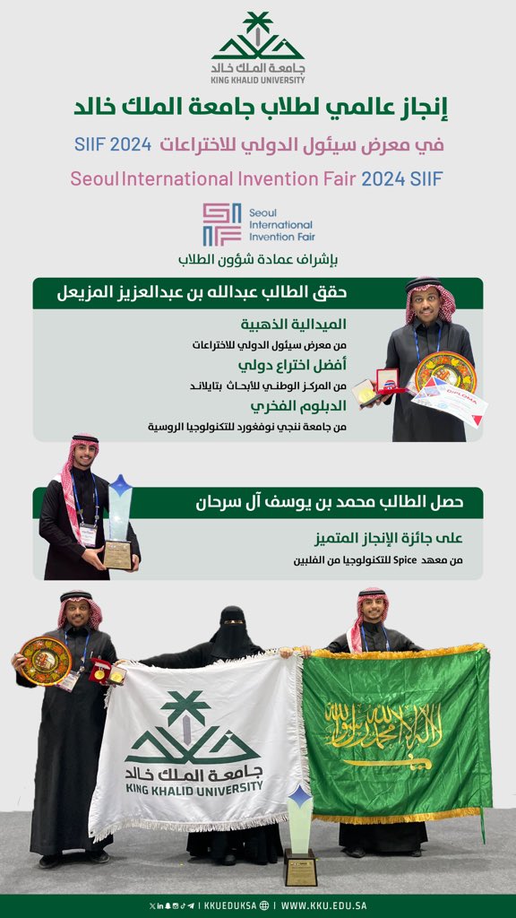 تفخر #جامعة_الملك_خالد بمنجزات طلابها، وتعتز بإسهامهم الفاعل في تعزيز البحث والابتكار في ضوء #رؤية_السعودية_2030..