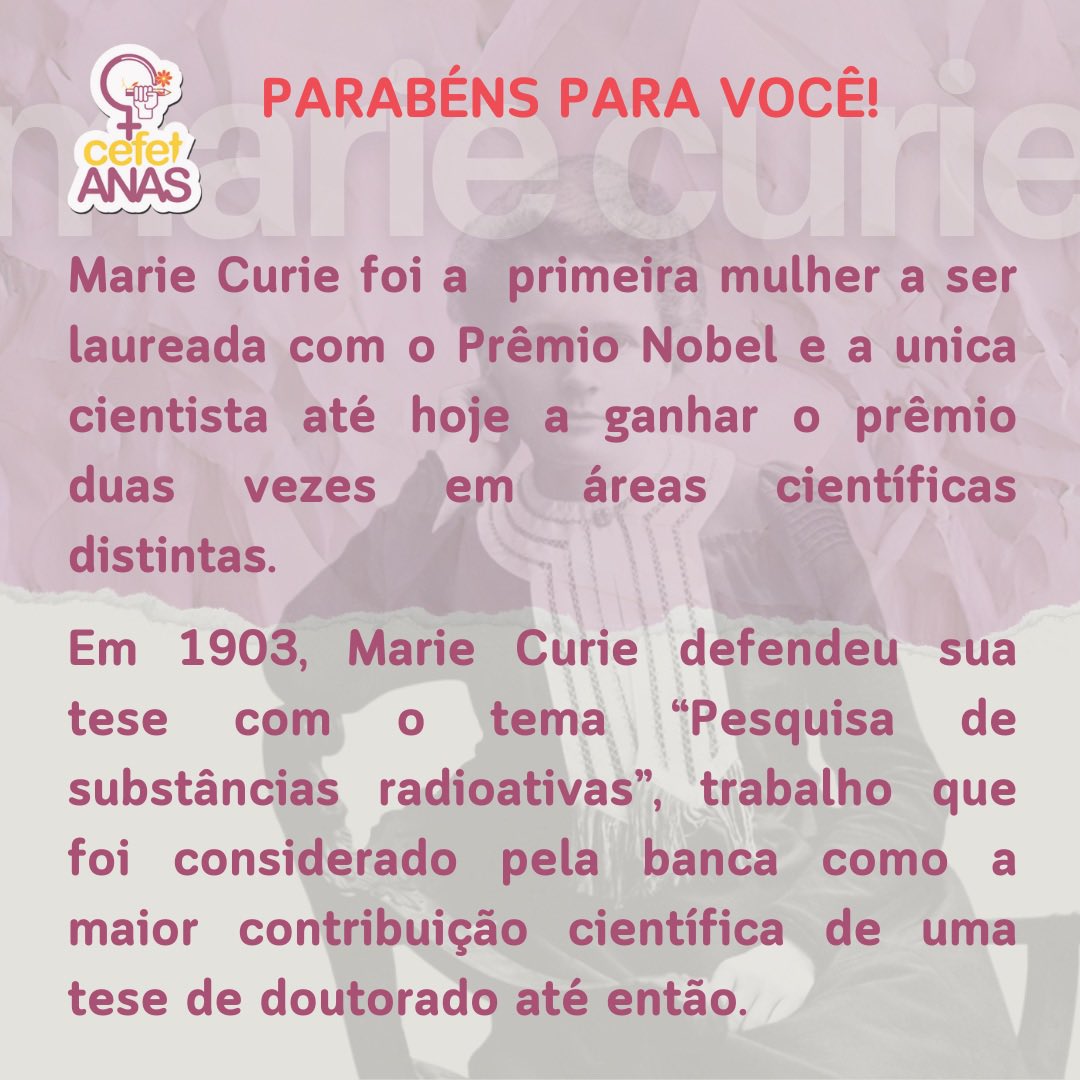 CefetAnas's tweet photo. 🌡️ Você é motivo de nossa Inspiração!

🌡️ Somos gratas por suas contribuições científicas sem ter cobrado patentes pelas suas descobertas. https://t.co/vERWaz8Pxt