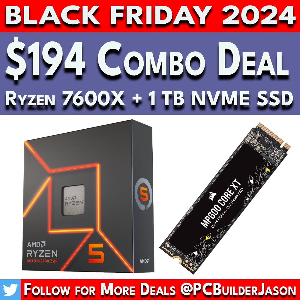 PCBuilderJason's tweet image. DEAL➡️ howl.link/il5f82av6n5e2
affiliate

Don't Miss this Insane Deal! You get the Ryzen 7600X just $130 with the $64 1 TB NVME SSD. Spend the rest on a bigger GPU! Other combos have sold out, don't miss this one! At #Newegg #BlackFriday2024 #PCBuilder