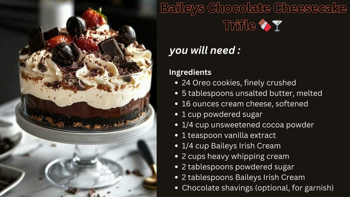 FreakRecipes's tweet photo. Baileys Chocolate Cheesecake Trifle 🍫🍸
  #ChocolateCheesecake https://t.co/26yIFhMt7g