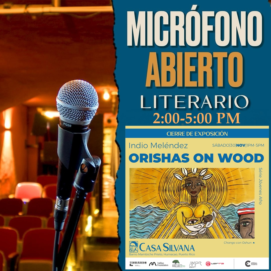 CASA SILVANA / HOY TE ESPERAMOS!
Cierre de la exposición "Orishas on Wood" del artista Indio Meléndez y   Lectura de Poesía  hoy sábado 30 de noviembre de 2024 de 1:00 a 5:00 pm en Casa Silvana, Barrio Mambiche Prieto de Humacao. Inf. (787) 240-4603 / 285-6053
