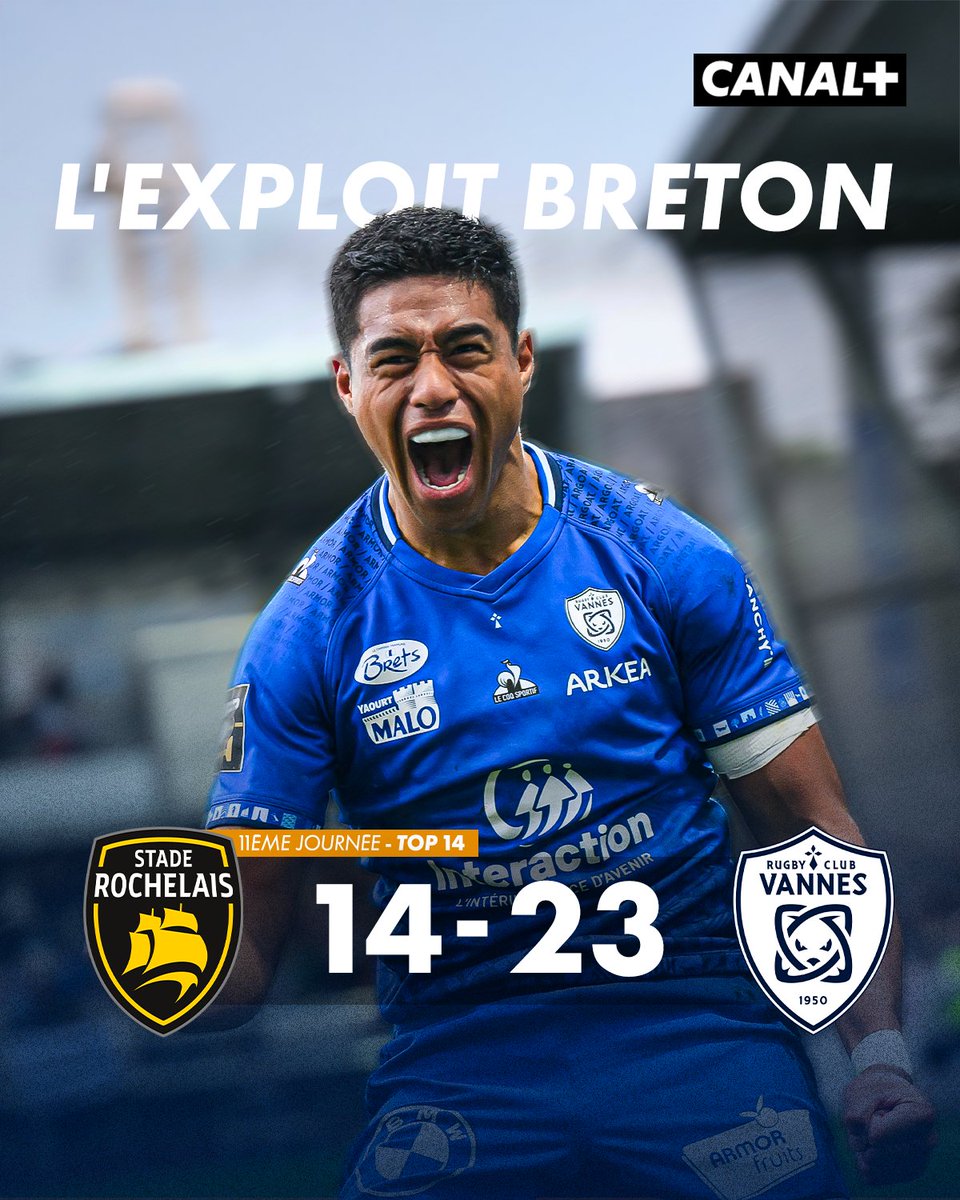 HISTORIQUE 🤯

Au bout du suspens, les Bretons s’imposent à La Rochelle et décroche sa première victoire à l’extérieur en TOP 14 de son histoire 🔥

<a href="/RugbyClubVannes/">Rugby Club Vannes</a> 👏

#SRRCV
