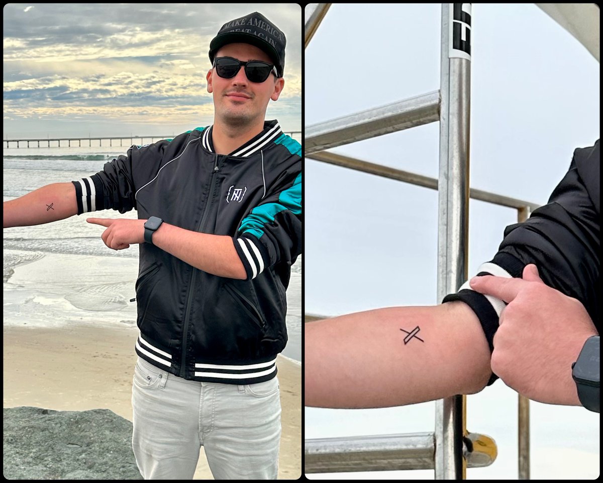 thirtythree's tweet photo. A deal’s a deal.
Lost a bet with Elon, but this 𝕏 tattoo has given me a story for life.
Long live free speech on 𝕏. https://t.co/OS7z0fEe1K