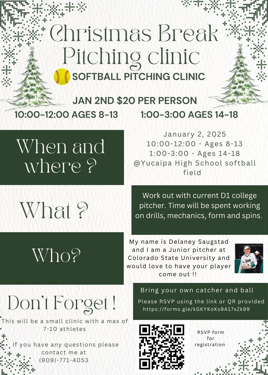 delaneyy_13's tweet photo. Please come out and join me for a Christmas break pitching clinic !! https://t.co/iOGHBfcZ8X https://t.co/syIymb904k