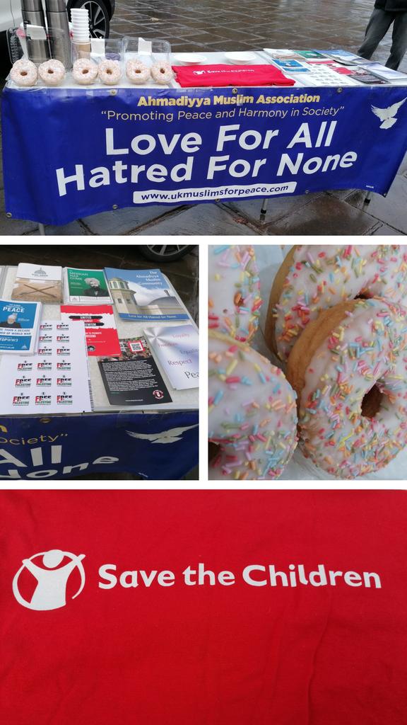Preston Ahmadi Muslim Ladies Group held a #SavetheChildren fundraising event today in #Preston. Spiced chai, samosas and donuts were enjoyed and #peace leaflets were shared. Thank you to the people of Preston for your generous contributions