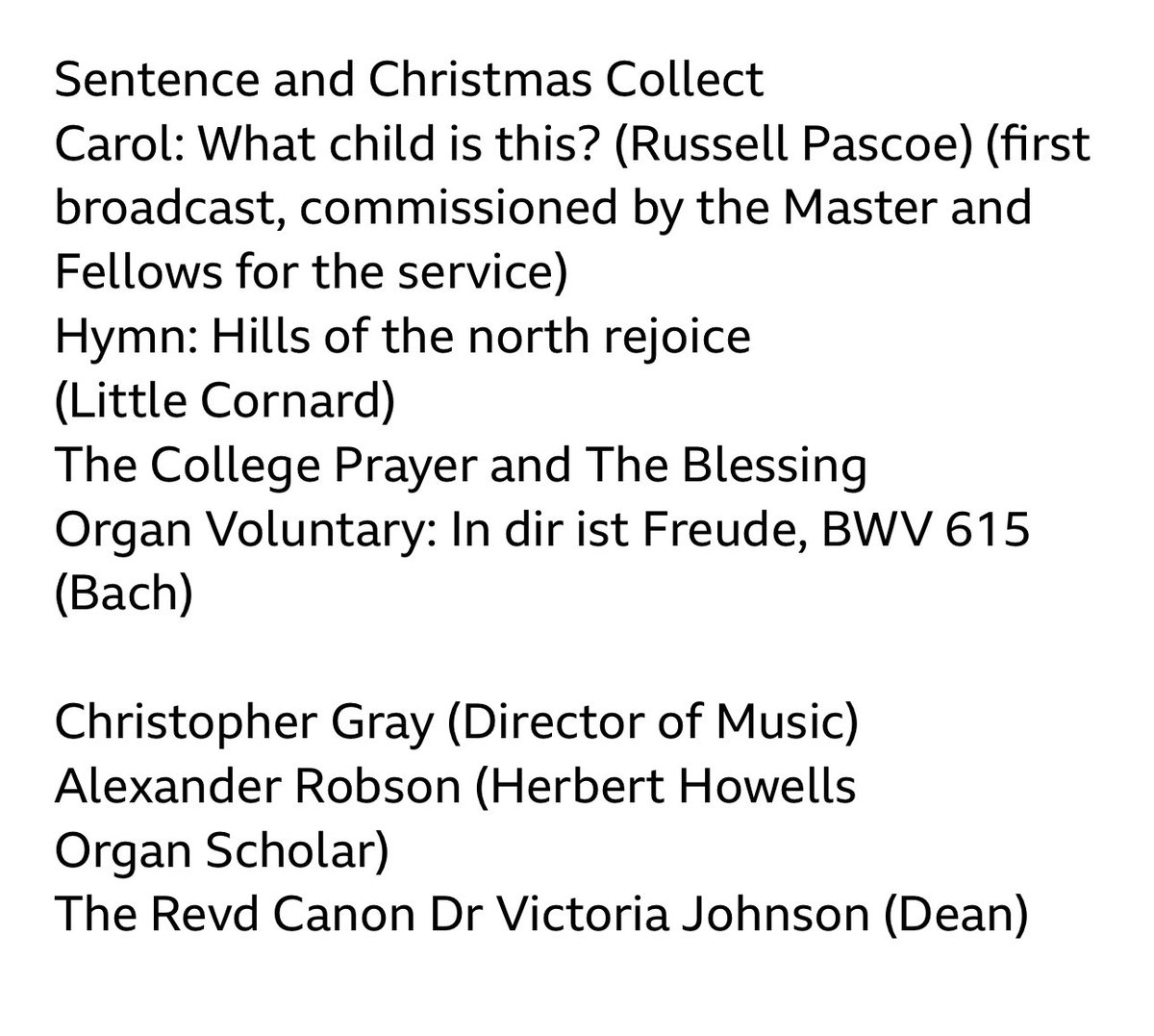 So pleased that my friend <a href="/RussellPascoe2/">Russell Pascoe</a> has a premiere in tomorrow’s Advent Service at <a href="/stjohnscam/">St John's College, Cambridge</a> with their magnificent choir. It’s a 3pm and on <a href="/BBCSounds/">BBC Sounds</a> 🎄🎶🎄