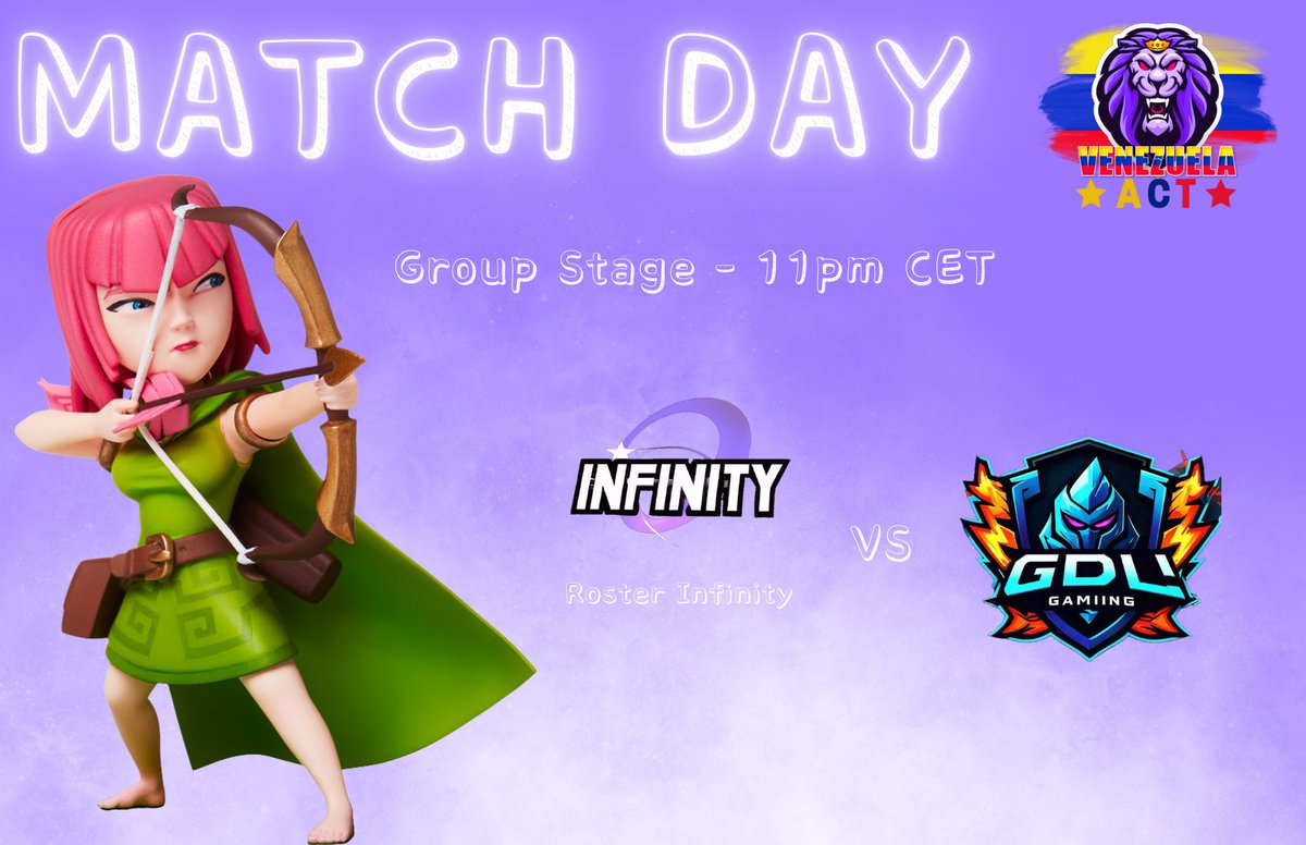Infinity__Teamm's tweet photo. Nos joueurs Infinity sont prêts pour la @VenezuelaAct_CR  !

⚔️ • Phase de groupe - Tour 4
🆚 • @GDL_GamingCR 
⏱️ • 23h 🇫🇷

#GoInfinity 💜 https://t.co/miDAPnTyGy