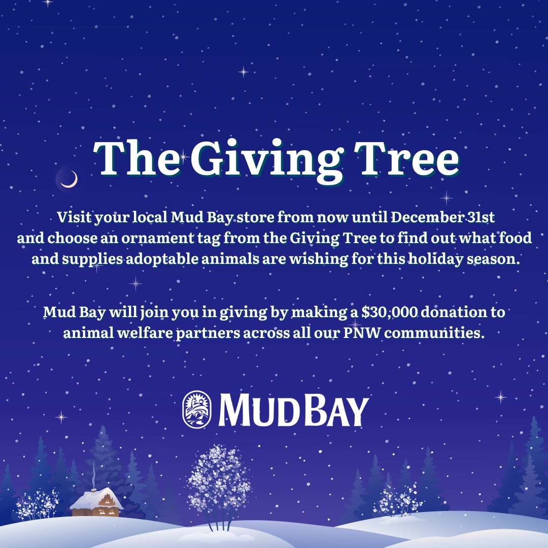 PurrfectPals's tweet photo. This holiday season, support #PurrfectPals & help kitties in need when you visit the #GivingTrees at these @mudbay stores:
🐾 Burlington - 626 Haggen Dr 98233
🐾 Lynnwood - 2800 196th St SW 98036
From now until 12/31, #MudBay will match all donations up to $30K!🎄🎁😽🙏 https://t.co/pdtgwxkuAw