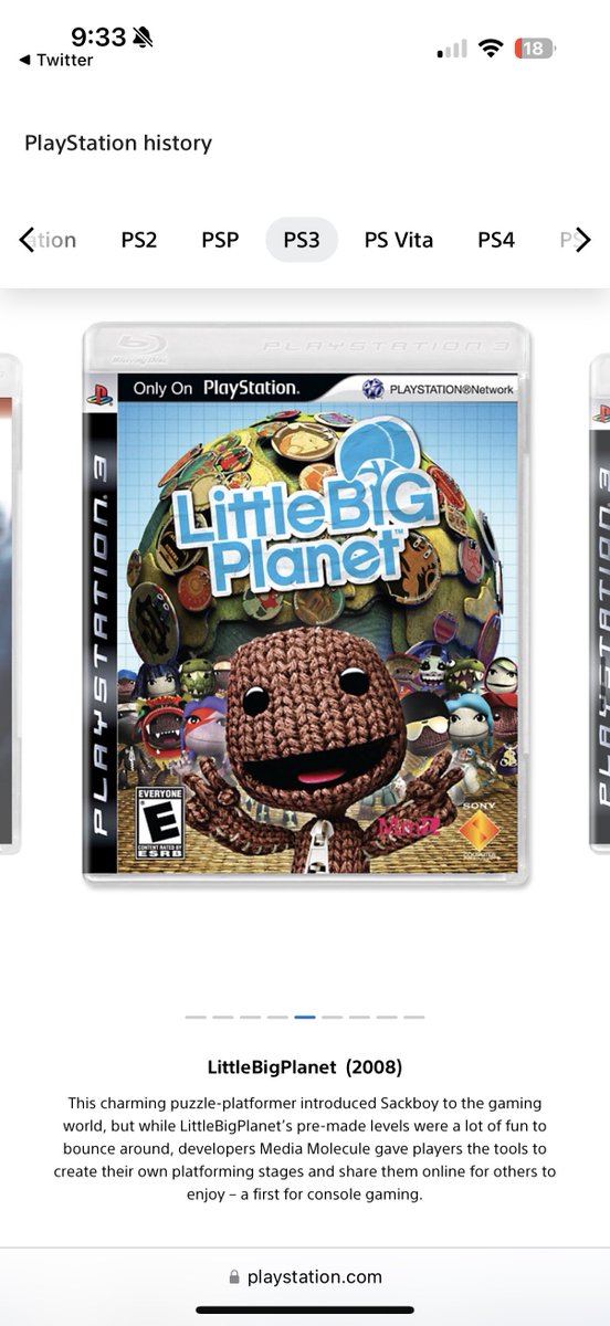 ZachCanis's tweet photo. LittleBigPlanet 1 is displayed under the PS3 section of the PlayStation 30th anniversary website https://t.co/xvv8Wfvuy1