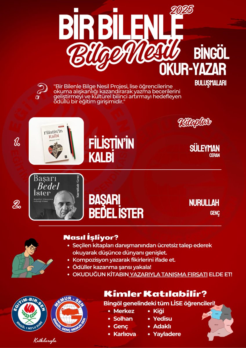 ✨ BİR BİLENLE BİLGE NESİL 2025 ✨
Bingöl başladı! 📚
. <a href="/mstemrebalci/">Mesut Emre Balcı</a> <a href="/Hsnyagdiran9/">Hasan YAĞDIRAN</a> <a href="/hasan_yldz_06/">Hasan Yıldız</a> <a href="/_aliyalcin_/">Ali YALÇIN</a> <a href="/aburesta/">Abdurrahman ÇELİKKAYA</a>