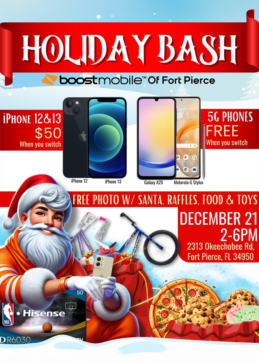 Boost Mobile Of Fort Pierce (@boostmobilefp) on Twitter photo Free Photos With Santa + Free Presents & More By Boost MobileβΌοΈβοΈπ
πππ²π¨
ποΈπ π
πΈππΏ Free Photos With Santa / Free Toys / Free Food /
Free Raffles & More ποΈπ π
πΈππΏ
β°β³ π December 21ST 2PM-6PM π β°β³
ππΌ 2313 Okeechobee Rd, Fort Pierce, FL 34950 ππΌ Free Photos With Santa + Free Presents & More By Boost MobileβΌοΈβοΈπ
πππ²π¨
ποΈπ π
πΈππΏ Free Photos With Santa / Free Toys / Free Food /
Free Raffles & More ποΈπ π
πΈππΏ
β°β³ π December 21ST 2PM-6PM π β°β³
ππΌ 2313 Okeechobee Rd, Fort Pierce, FL 34950 ππΌ