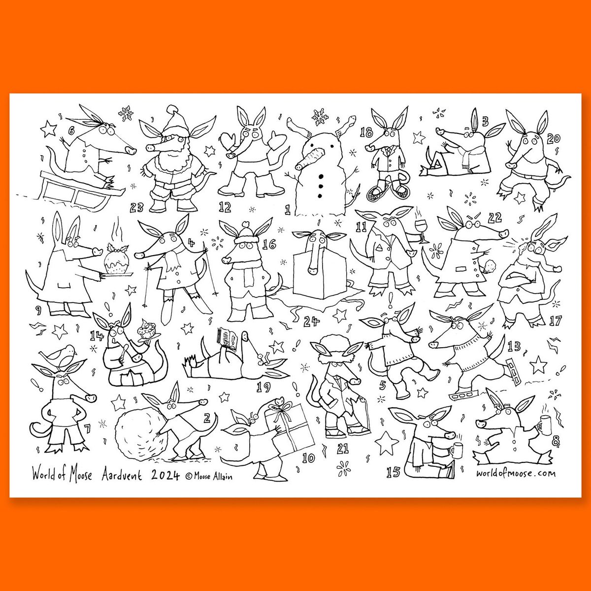 2024 Aardvent is here to download
It's a gift from us, all we ask is that you:
-enjoy it 
-share the link with friends and get them to do it too 
-don't sell it, alter it or use any of the images for anything else.
-download &amp; use at your own risk 
M&amp;K xx

worldofmoose.com/pages/2024-adv…