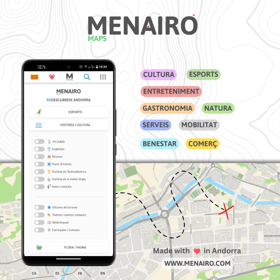 Menairomaps's tweet image. Amb Menairó Maps, tota Andorra es al teu abast. Des d'activitats esportives i culturals fins a restaurants, hotels, serveis essencials... Troba tot el que el Principat t'ofereix!
#andorra #thisisandorra  #historia #cultura  #guia #natura  #webapp #menairomaps #travel