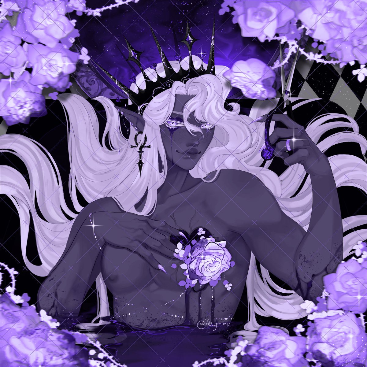 MiruAlly's tweet photo. My dear Anselm (Ches' OC) as king of hearts! Well, I tried something as this theme bc it were his Halloween costume~ 

Purple version bc Ches asked . https://t.co/KzisvLUmjL