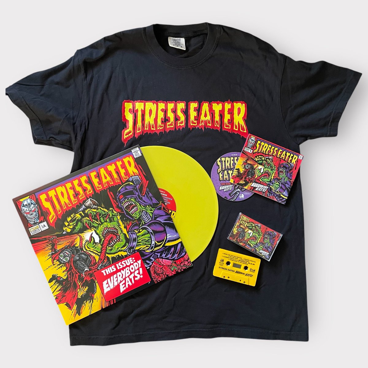 🚨Limited Edition Stress Eater (Esoteric &amp; DJ 7L of <a href="/Czarface_Eso/">CZARFACE</a> w/ <a href="/UltraMan7000/">Kool Keith</a>)  ‘Everybody Eats’ LPs with Tees plus CDs &amp; Tapes 🔥🌭🌯🍔are avail to order exclusively⤵️
getondown.com
#czarface #stresseater #koolkeith