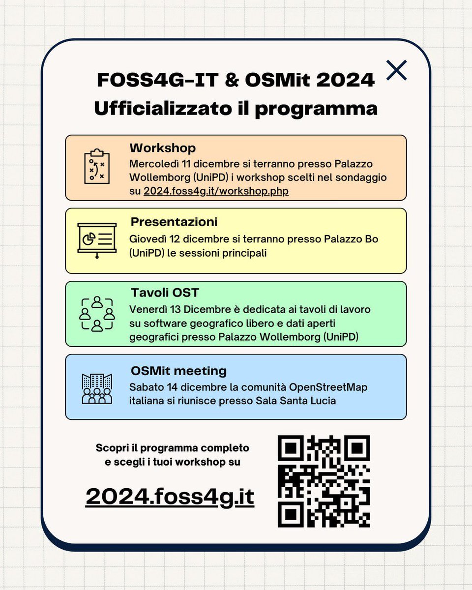 OpenStreetMap Italia (@openstreetmapit) on Twitter photo FOSS4G-IT & OSMit 2024: Il programma ufficiale é online! 🗓️
👉 Scopri tutti i dettagli e iscriviti sul sito: 2024.foss4g.it
📲 #FOSS4GIT2024 #OSMit2024 <a href="/gfossit/">Associazione Gfossit</a> FOSS4G-IT & OSMit 2024: Il programma ufficiale é online! 🗓️
👉 Scopri tutti i dettagli e iscriviti sul sito: 2024.foss4g.it
📲 #FOSS4GIT2024 #OSMit2024 <a href="/gfossit/">Associazione Gfossit</a>