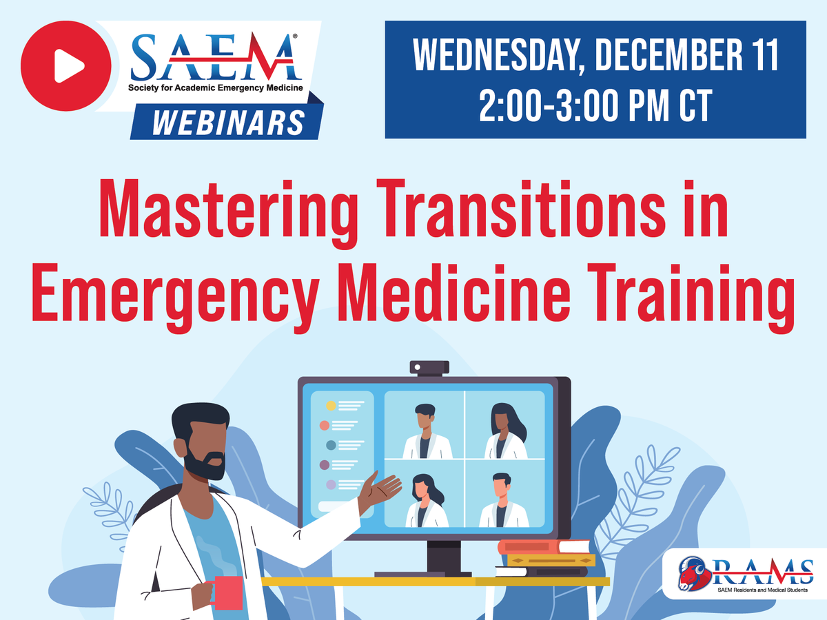 SAEMonline's tweet photo. Navigating the stages of #EmergencyMedicine training can be challenging. Our upcoming webinar will offer guidance and reassurance to @SAEM_RAMS as you master the skills needed to become exceptional physicians and leaders.

Register now: https://t.co/LNlQamQAb9 https://t.co/AOuOB9KoqF