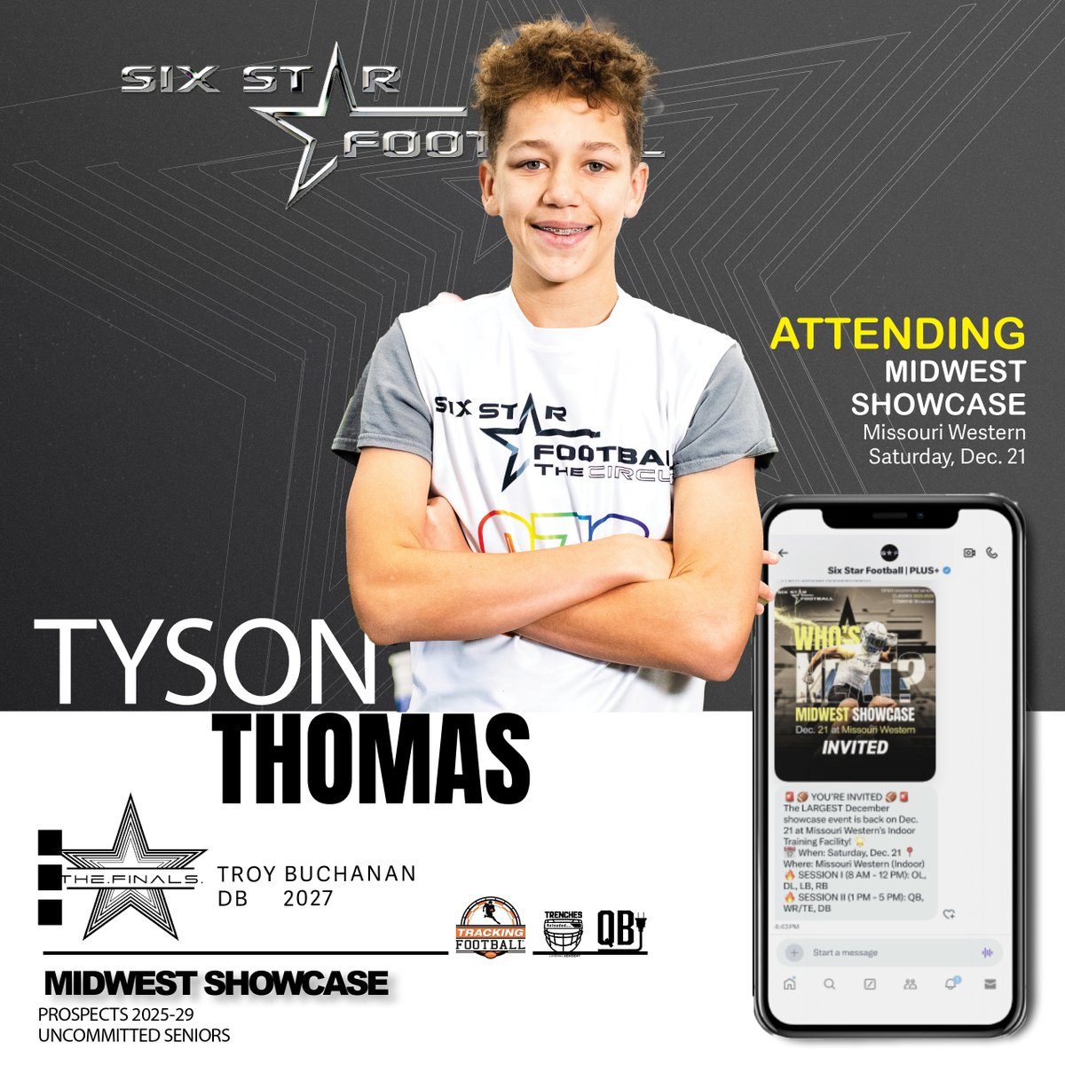 6starfootballMO's tweet photo. MIDWEST SHOWCASE | Tyson Thomas

6’0, 160  |  DB  |  2027  |  Troy Buchanan (MO) | @TysonTH2027

⭐ Excited to announce rising prospect Tyson Thomas will be RETURNING to the Midwest Showcase!

📆Dec 21
📍Missouri Western

REGISTER/INFO ➡️https://t.co/MEknGEgL5i