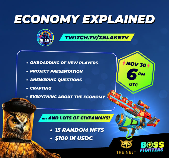 TheNest_DAO's tweet photo. Estamos em live nesse exato momento para explicar tudo sobre o @BossFightersX ! 🦉

Um dos jogos mais interessantes da @OpenLoot e que está recompensado muito os jogadores que estão participando dos eventos do game! 🔥

https://t.co/vSqJcltp7t 

🎁 Haverão muitos sorteios! https://t.co/4w9CgCnt2S