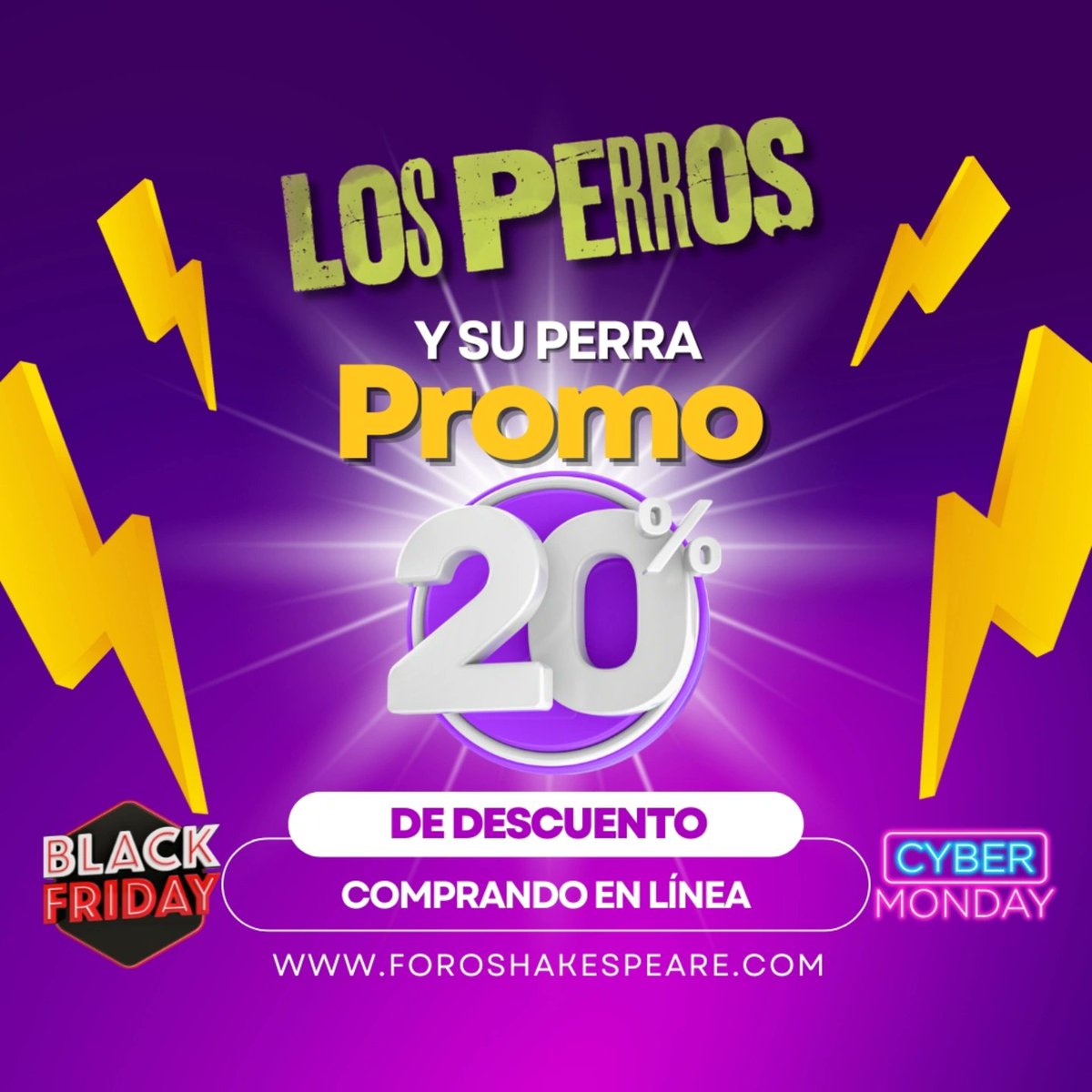 ¡Los Perros y su perra promoción! Boletos con 20% de descuento por #BlackFriday y #Cybermonday comprando online para la función del 3 de diciembre.
📍Foro Shakespeare
🗓️Martes 3 de dic
🕓8:30 pm
🎟️Online y en nuestra bio.
#LosPerros #Carteleradeteatro